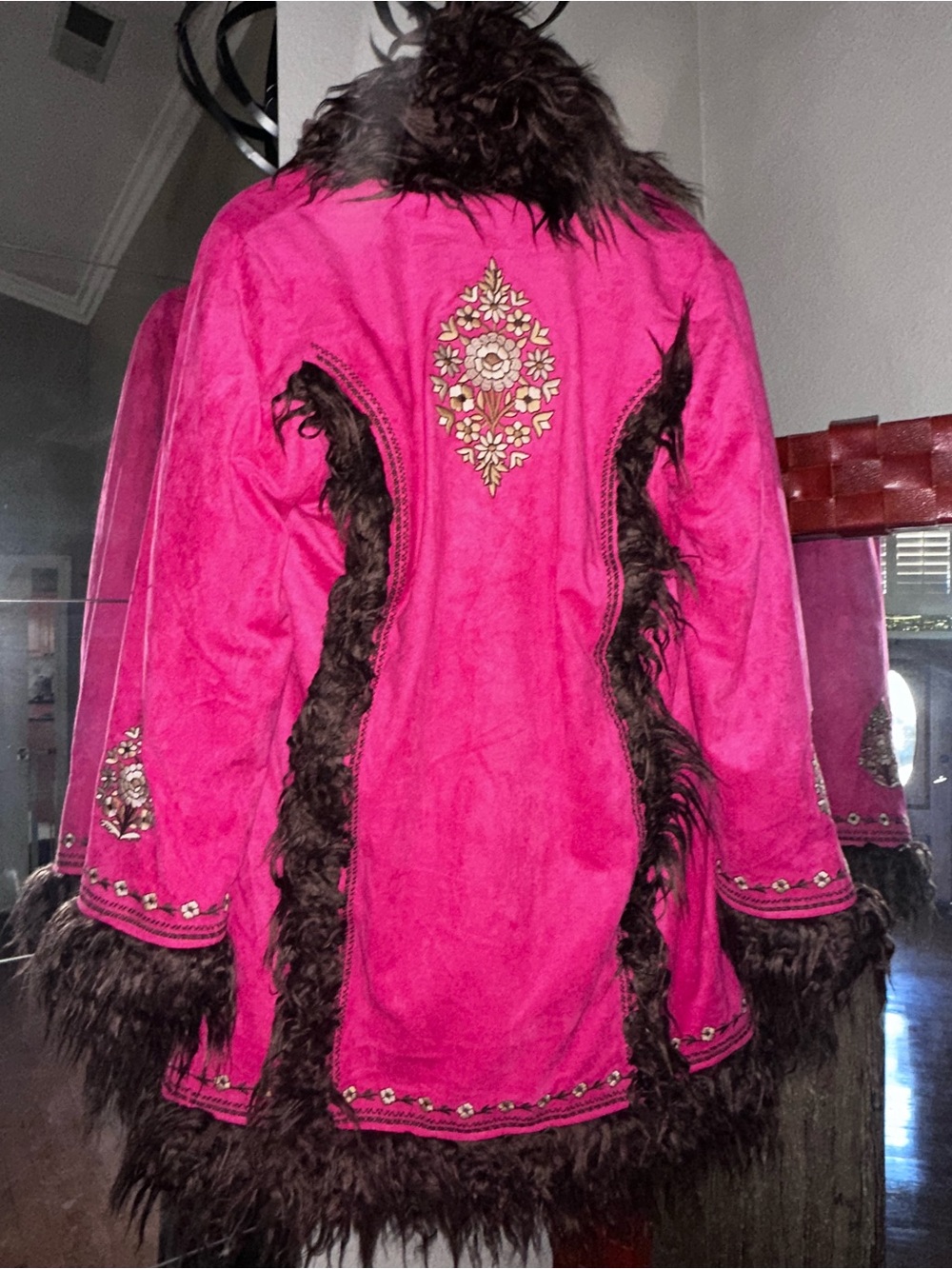 Spell Joplin Pink Coat with Dark Brown Faux-Fur Trim - Picture 6 of 7
